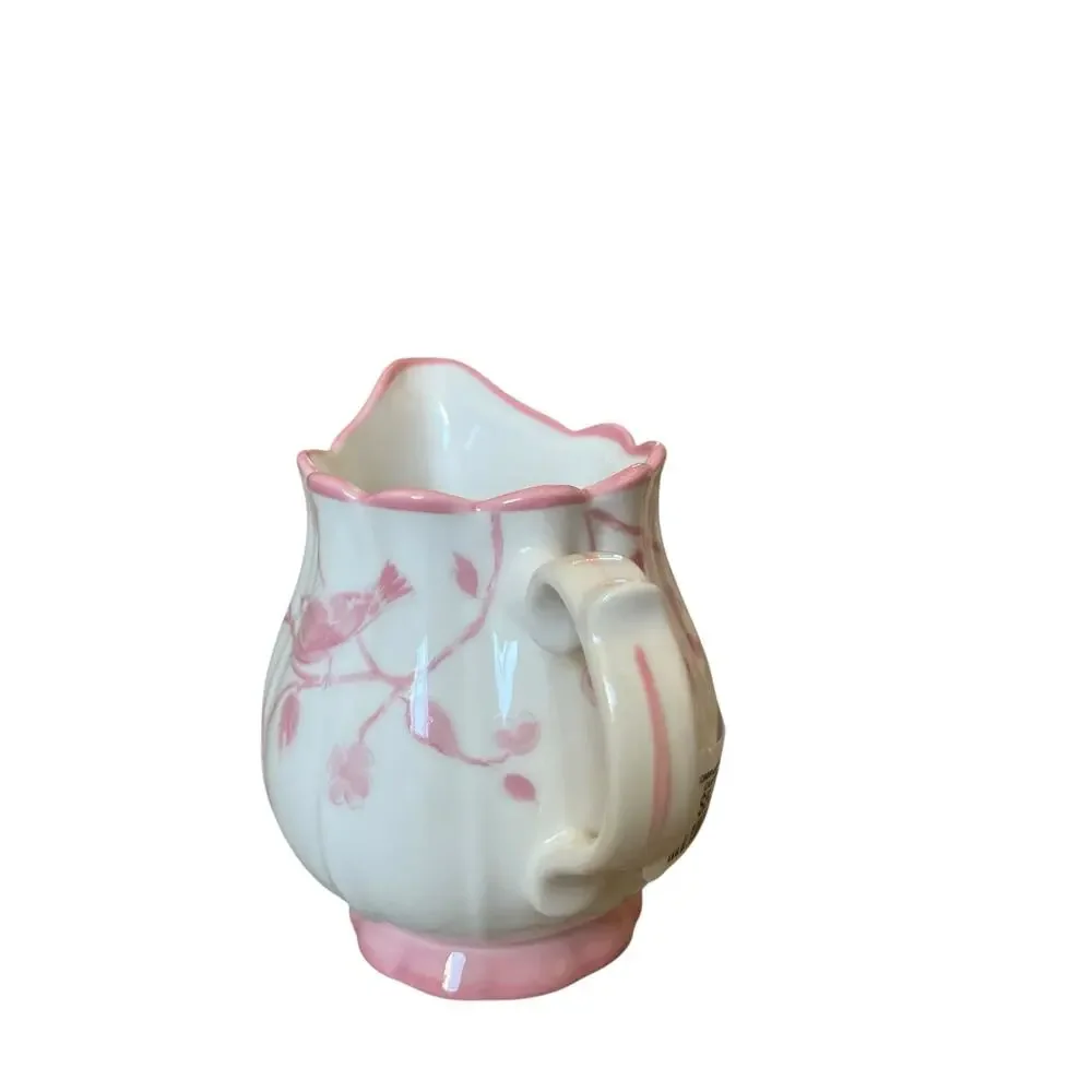 Grace Teaware Fine Porcelain Creamer Pink & White Floral Bird New